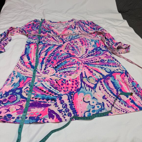 Lilly Pulitzer Sleeved Essie Dress Coral Shell Out Large, EUC - Picture 10 of 12